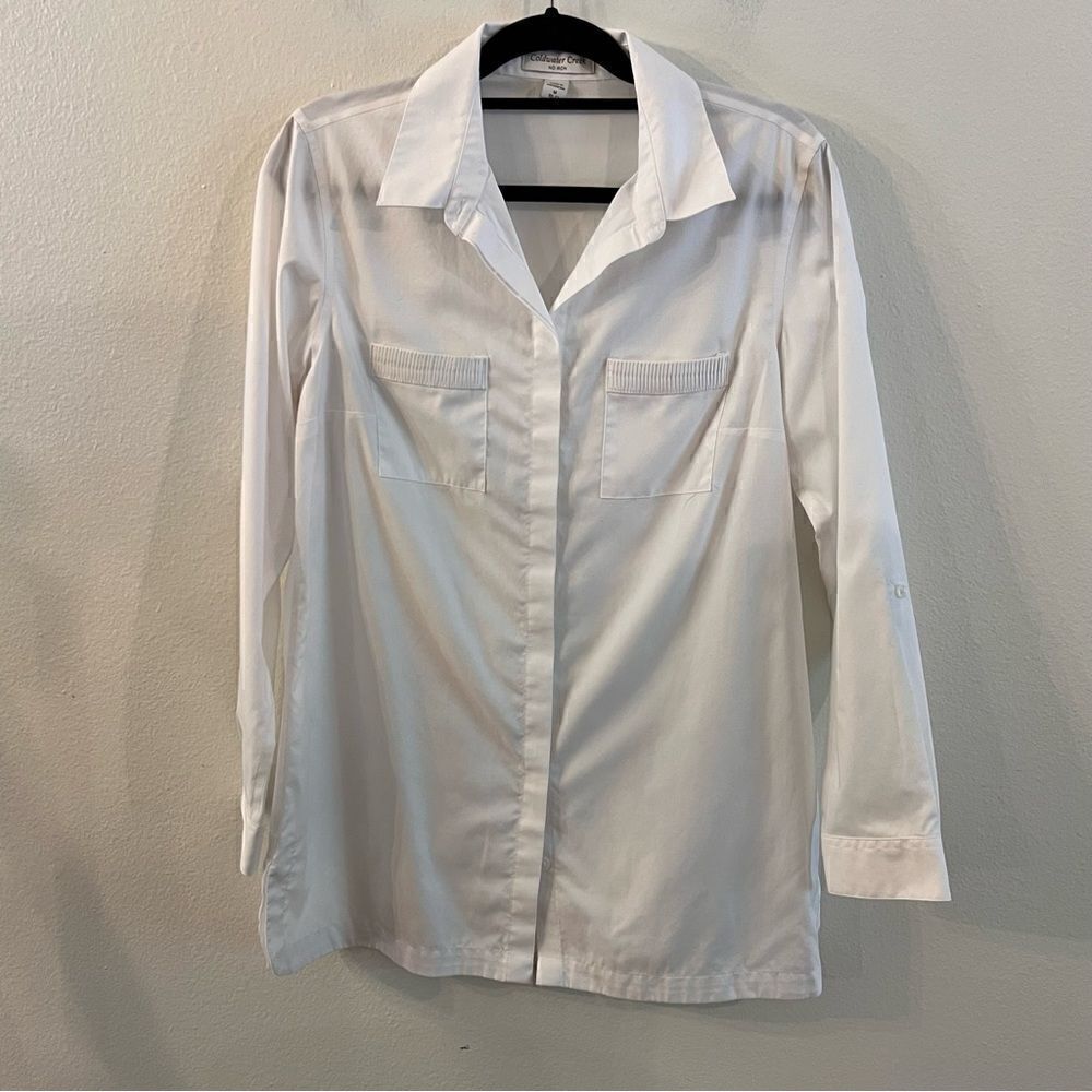 Coldwater Creek Blouse Tunic Size Medium 10-12 White Long Sleeve White